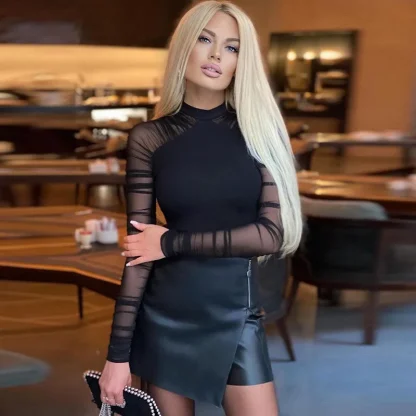 Black Long Sleeve Mesh Bodysuit - Image 4