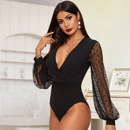 Polka Dot Mesh Sleeve Bodysuit - Image 6