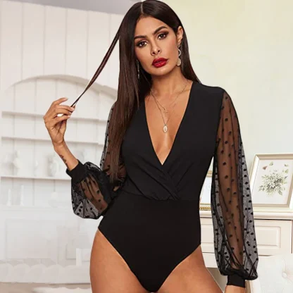 Polka Dot Mesh Sleeve Bodysuit