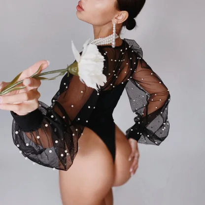 Puff Long Sleeve Mesh Bodysuit - Image 3