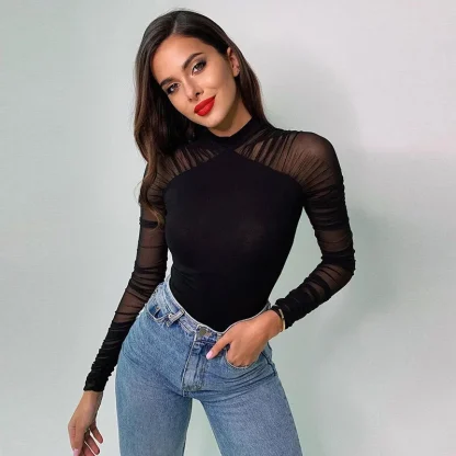 Black Long Sleeve Mesh Bodysuit - Image 5