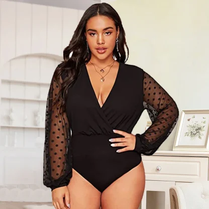 Polka Dot Mesh Sleeve Bodysuit - Image 3
