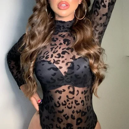 Leopard Long Sleeve Sheer Bodysuit - Image 3