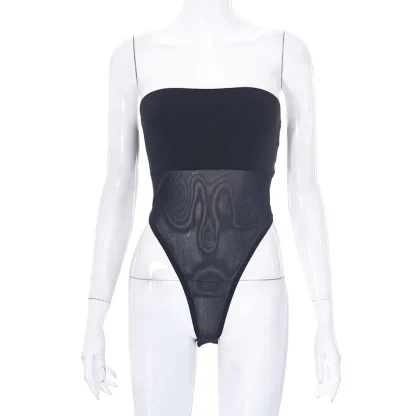 Strapless Mesh Patchwork Bodysuit - Image 6
