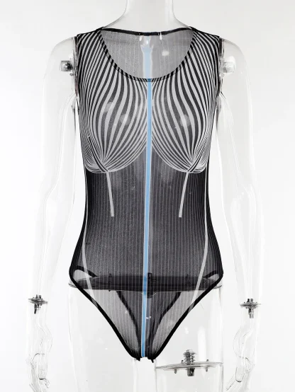 Transparent Stripe Sexy Bodysuit - Image 6
