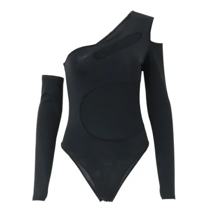 Black Asymmetrical Sheer Bodysuit - Image 6