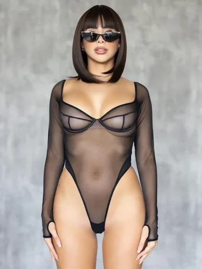 Long Sleeve Transparent Bodysuit - Image 2
