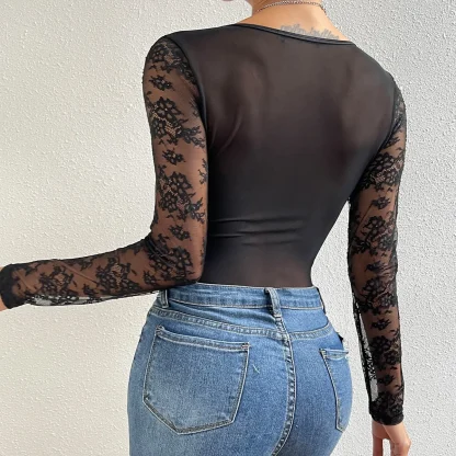 Sexy Lace Long Sleeve Bodysuit - Image 2