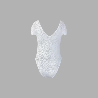 Deep V-neck Sheer Lace Bodysuit - Image 6