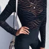 Long Sleeve Printed Sheer Bodysuit - Image 4