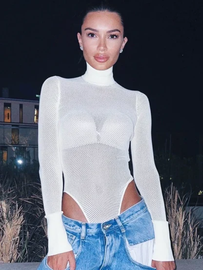 Long Sleeve Sexy Sheer Bodysuit