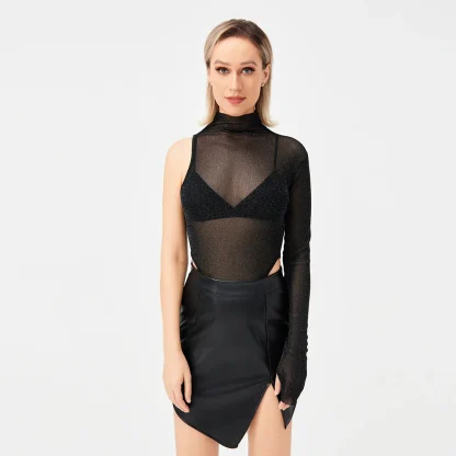 One-shoulder Mesh Bodysuit - Image 2