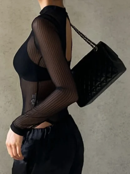 Long Sleeve See-through Bodysuit - Image 5