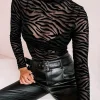Long Sleeve Printed Sheer Bodysuit