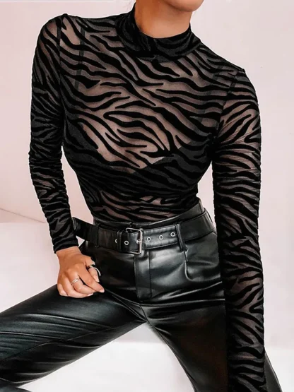Long Sleeve Printed Sheer Bodysuit