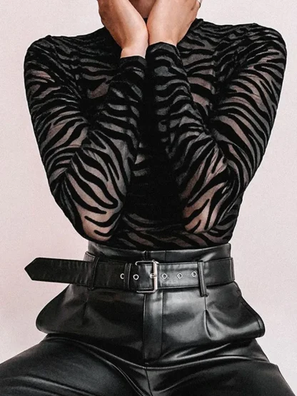Long Sleeve Printed Sheer Bodysuit - Image 5