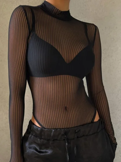 Long Sleeve See-through Bodysuit - Image 2