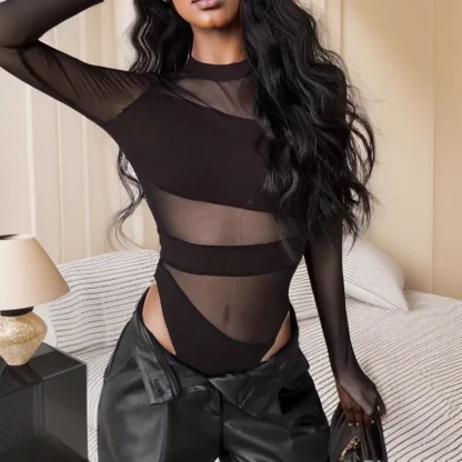 Sexy Long Sleeve Mesh Bodysuit - Image 4