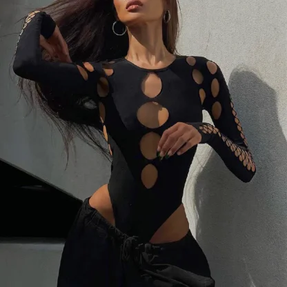 Hollow Out Sexy Sheer Bodysuit - Image 2