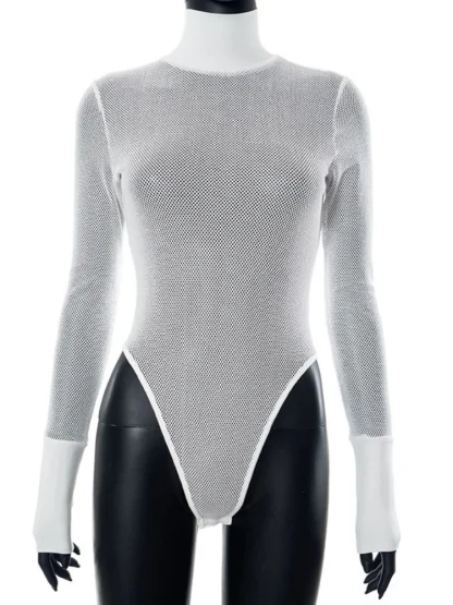 High-neck Sheer White Bodysuit - Image 5