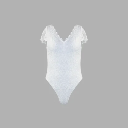 Deep V-neck Sheer Lace Bodysuit - Image 5
