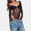 V-neck Sheer Mesh Bodysuit - Image 3