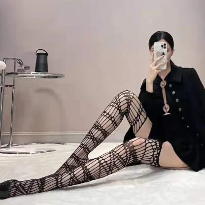 Sheer Striped Suspender Pantyhose - Image 5
