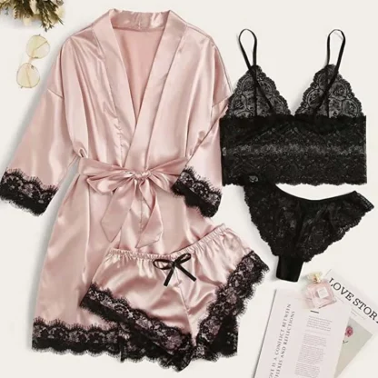 Sheer Lace Trim Lingerie Set