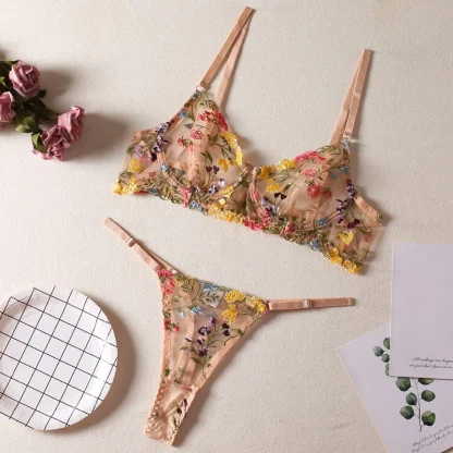 Embroidered Floral Mesh Lingerie - Image 4