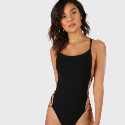 Backless Solid Cami Bodysuits - Image 2