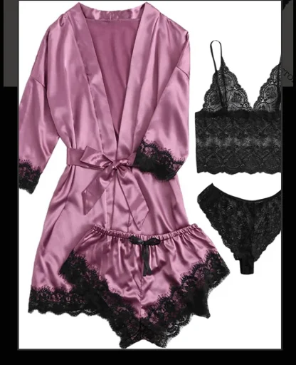Sheer Lace Trim Lingerie Set - Image 2