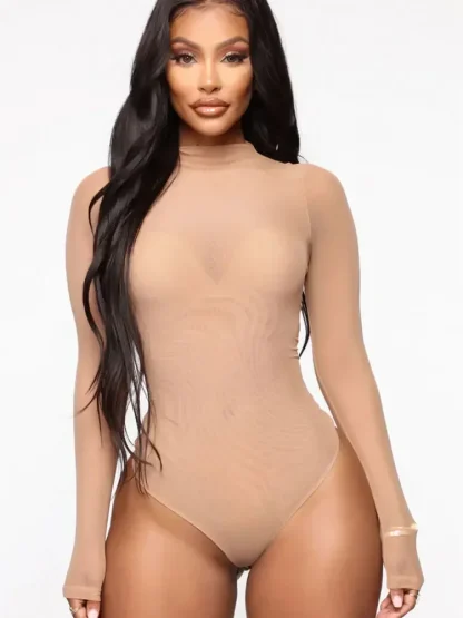 Sheer Mesh Long Sleeve Bodysuits - Image 3