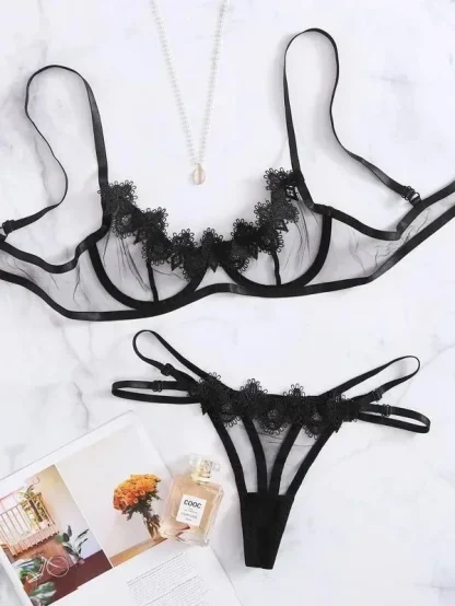 See-through Lace Trim Lingerie - Image 5