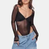 V-neck Sheer Mesh Bodysuit