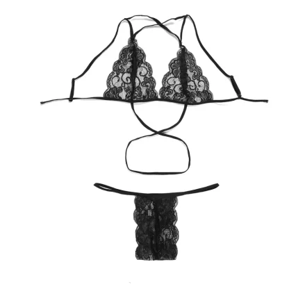 Strappy Sheer Lace Lingerie Set - Image 4