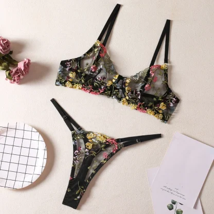 Embroidered Floral Mesh Lingerie
