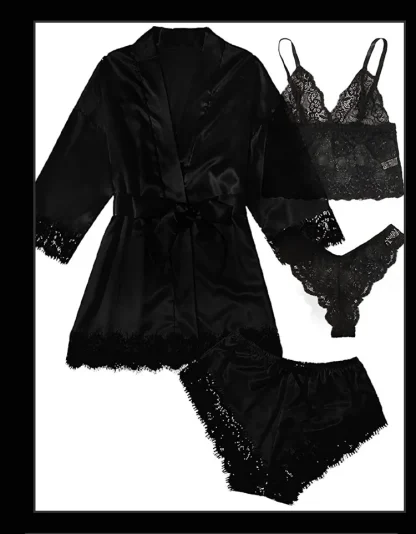 Sheer Lace Trim Lingerie Set - Image 3