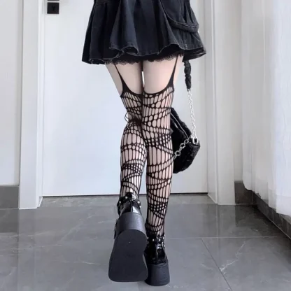 Sheer Striped Suspender Pantyhose - Image 3