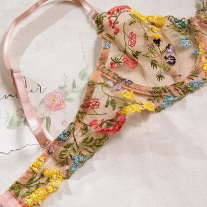 Embroidered Floral Mesh Lingerie - Image 3