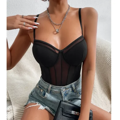 Spaghetti Strap Mesh Bodysuit - Image 6