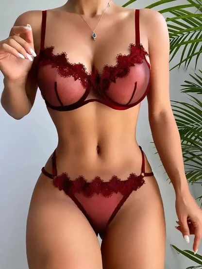 See-through Lace Trim Lingerie - Image 3
