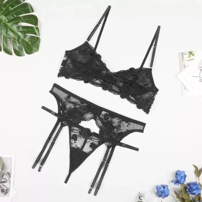 Floral Mesh Black Lingerie - Image 5