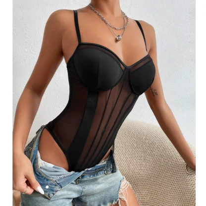 Spaghetti Strap Mesh Bodysuit - Image 5