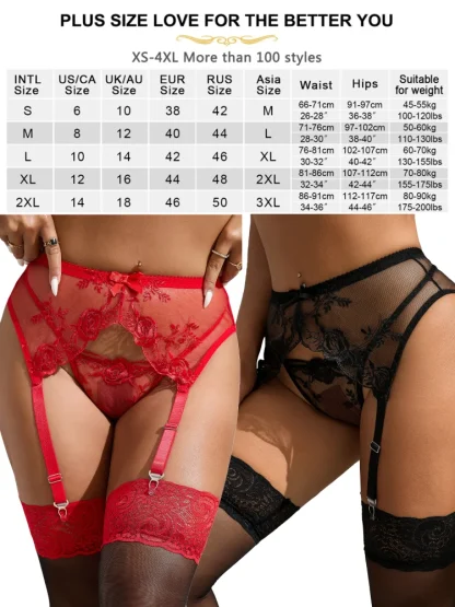 Embroidery Floral Mesh Garter Belts - Image 6