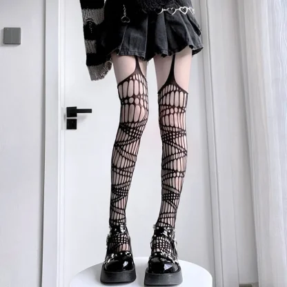 Sheer Striped Suspender Pantyhose - Image 2