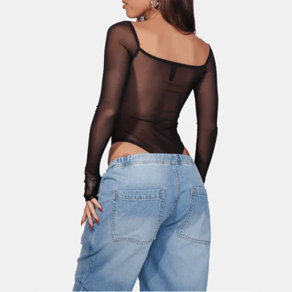V-neck Sheer Mesh Bodysuit - Image 5