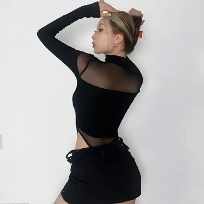 Cutout Mesh Panel Sexy Bodysuit - Image 6