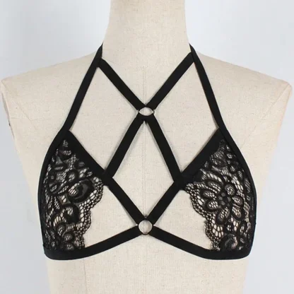 Erotic Strappy Sheer Halter Bra - Image 4