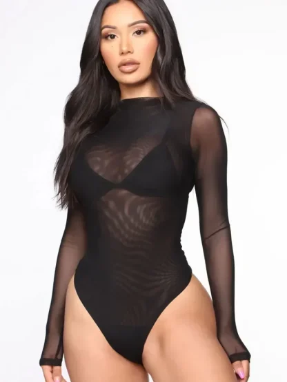 Sheer Mesh Long Sleeve Bodysuits