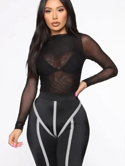 Sheer Mesh Long Sleeve Bodysuits - Image 2